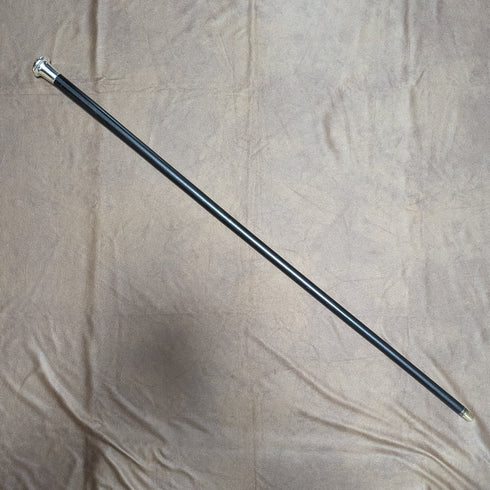 1924年 英国ヴィンテージ 紳士用ステッキ 純銀製 丸ハンドル ブラックシャフト 91.5cm